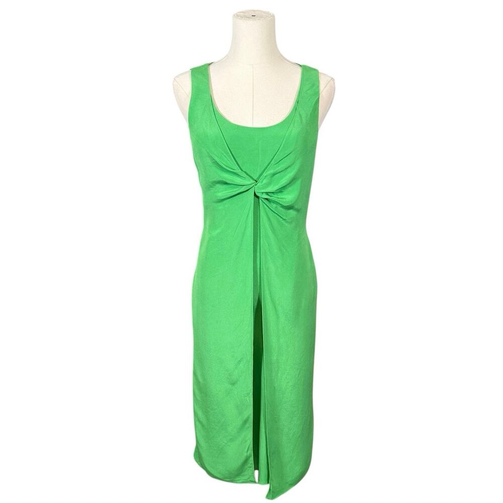 Jones New York Kelly Green 100% Silk Sleeveless Midi Dress Size 6 Office Siren